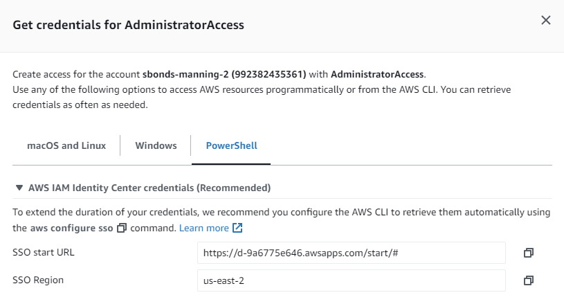 SSO start URL and region